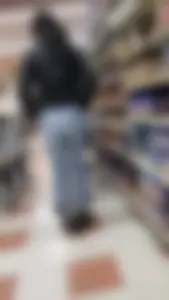 Sexy Asian girl grocery shopping in tight jeans with a nice ass