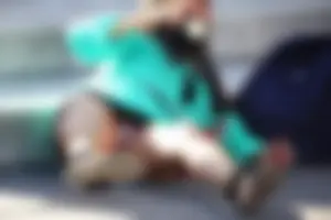 Blonde lady upskirted showing her panties and pussy lips
