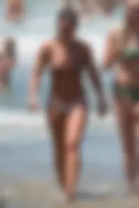 Hot ass candid beach babe in white thong bikini with camel toe