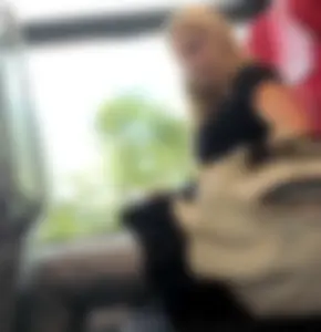 Hot busty blonde on train