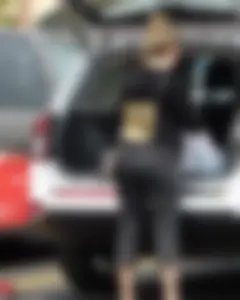 Juicy blonde booty in black leggings