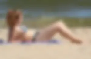 Two sexy beach teens in bikinis, one thick and one skinny with big boobs
