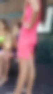 Candid teen in a pink short dress at the bus stop creepshot