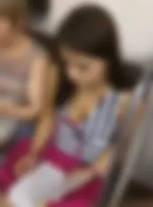 Girl in Striped Dress with Hot Legs in Flats Sitting in Subway Train Candid