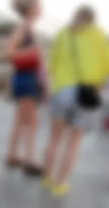 2 pretty blonde friends out in shorts