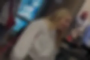 Thick & Cute Blonde going up the escalator