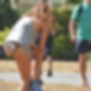 Lady at the park stripping down to her bikini to lay out