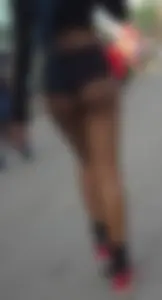 Ebony cheeks exposed in Biker Shorts
