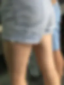 Hot Booty and Legs in Blue Jeans Shorts Closeup Creepshot
