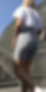 Hot blonde with VTL in grey shorts