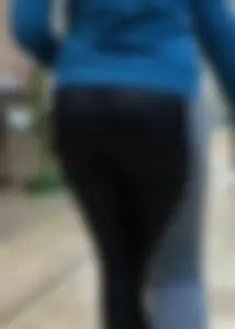 Blonde at the mall in leggings with a nice ass