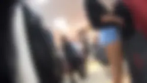 Blonde with a nice ass shopping in little jean shorts
