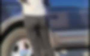 Skinny teen in leggings with vpl in the parking lot
