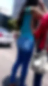 Perfectly round bubble butt walking in tight jeans