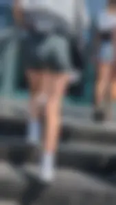 Perfect petite blonde ass and legs in short green spandex. OC