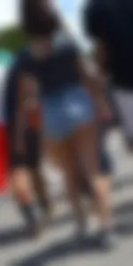 Thick booty babe in denim shorts showing her cheeks