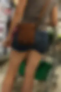Big booty daughter in spandex shorts shopping with mom in denim shorts