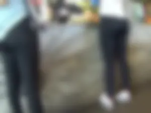 Two cute teens in a cafe creepshots gallery, leggings on both of them