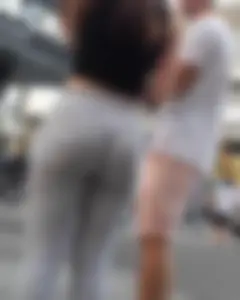 Argentinian teen and her beautiful ASS in grey leggings with cuck boyfriend aside