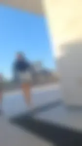 Upshot short shorts going up the stairs