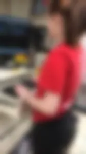 Sexy Canadian employee with glasses in tight leggings showing her awesome ass