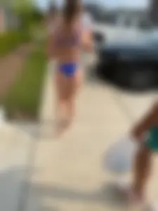 Pawg in a blue thong bikini