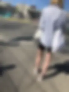 Hot flat booty in spandex shorts and long slim legs, hot candid blonde crossing the street