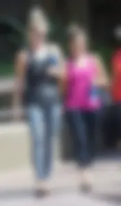 Skinny blonde in grey leggings with a friend
