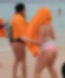 Couple PAWGs on the beach in bikinis partying