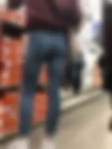 Cute Blonde Girl in Tight Blue Jeans Store Candid
