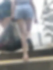 Sexy Butt And Legs in Denim Shorts - Candid Girl in Sandals Walking Up the Stairs Creepshots Gallery