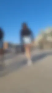 Upshot short shorts going up the stairs