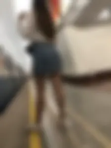 Sexy Chick in a Blouse, Jean Skirt And Sandals Subway Station And Train Creepshots - Great Legs