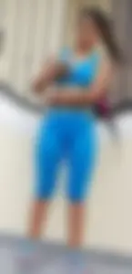 Beautiful and sexy babe out in blue leggings and crop top