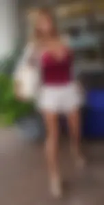 Cute girl with big boobs in loose white shorts
