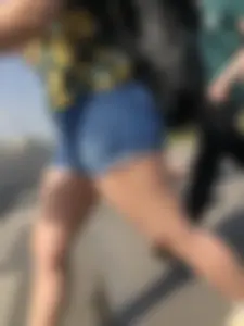 Muscular Legs And Butt in Denim Shorts - Street Creepshots Gallery on a Crosswalk