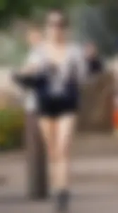 Cutie walking her dog in short denim shorts and showing a bit of cheek