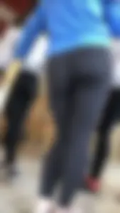 Teen in her Tight Leggings waiting in line