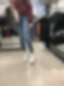 Cute Blonde Girl in Tight Blue Jeans Store Candid