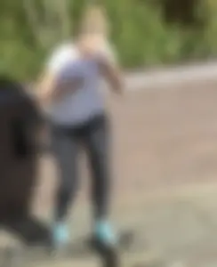 Blonde with see through leggings and no panties exercising in public in London