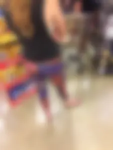 Nice Candid Ass in Colorful Tights And Feet in Slippers - Hot Girl Standing in a Supermarket