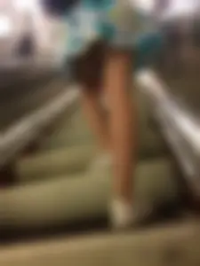 Cute Teen with Skinny Legs Subway Candid, Nice Dress