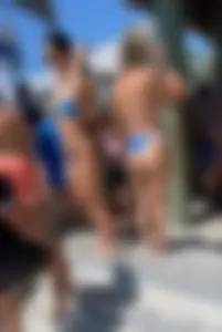 Blonde Barbie Pawg in American flag bikini