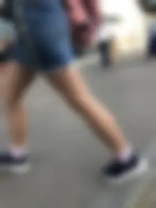 Girl in Denim Skirt with Hot Skinny Legs Street Candid