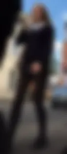 Hot legs in black pantyhose, girl walking down the street creepshot