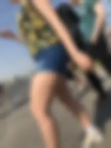 Muscular Legs And Butt in Denim Shorts - Street Creepshots Gallery on a Crosswalk