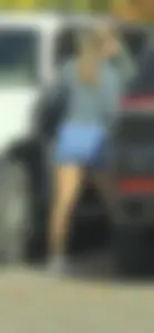 (OC) Sexy blonde in blue short shorts gif