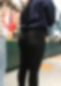 Brunette with glasses and big booty in leggings at Dicks