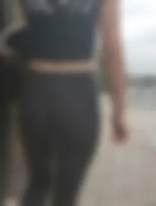 Sexy skinny brunette teen in see thru leggings with a black thong on