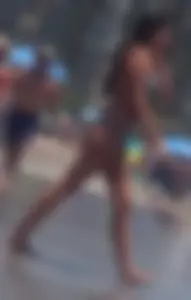 Thick and skinny sexy friends on the beach in bikinis